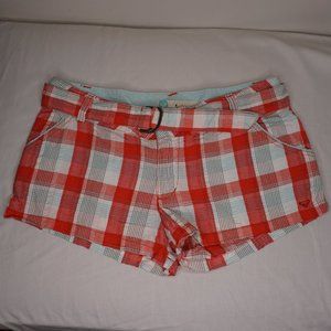 Roxy Red White and Blue Check Mid Rise Belted Short Cotton Shorts size 11